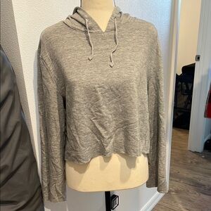 Gray‎ Cropped Long Sleeve Hoodie Sweatshirt